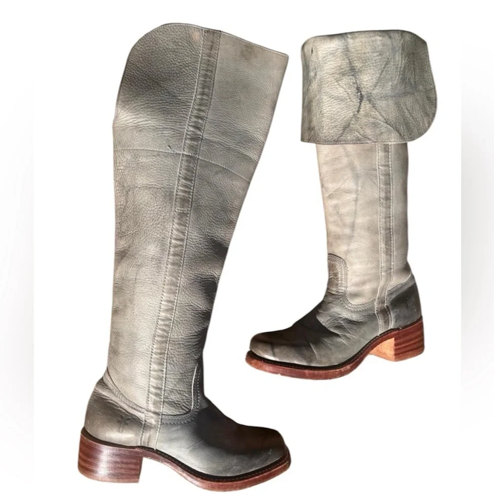 FRYE Over the Knee Tall Campus Boots RARE Blue Grey Size 9